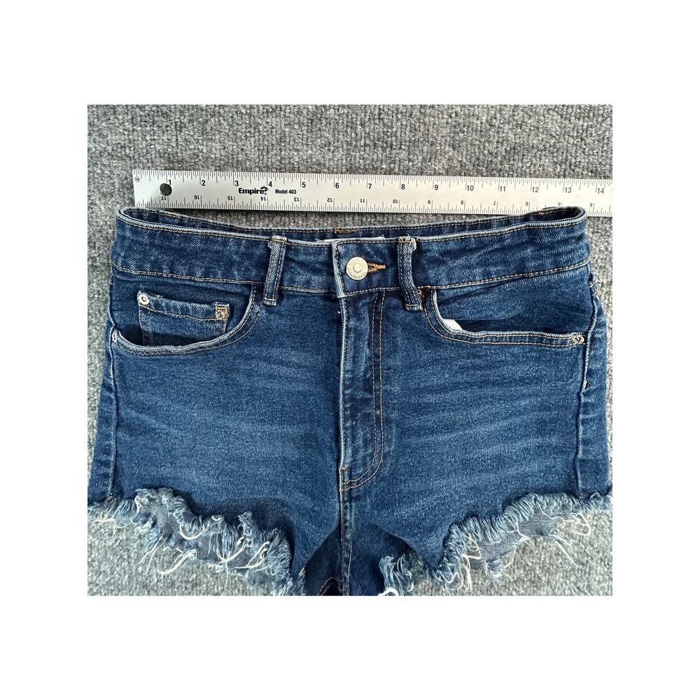 Zara High Rise Distressed Cutoff Shorts Women's US 6 Medium Wash Frayed Hem - Picture 6 of 7